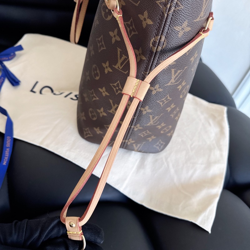 【近新閒置品】Louis Vuitton路易威登 LV neverfull老花nf大號購物袋子母款 晶片款托特包 米色內裡-16