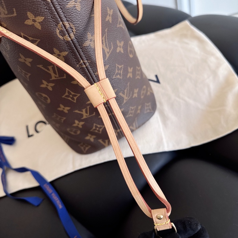 【近新閒置品】Louis Vuitton路易威登 LV neverfull老花nf大號購物袋子母款 晶片款托特包 米色內裡-17