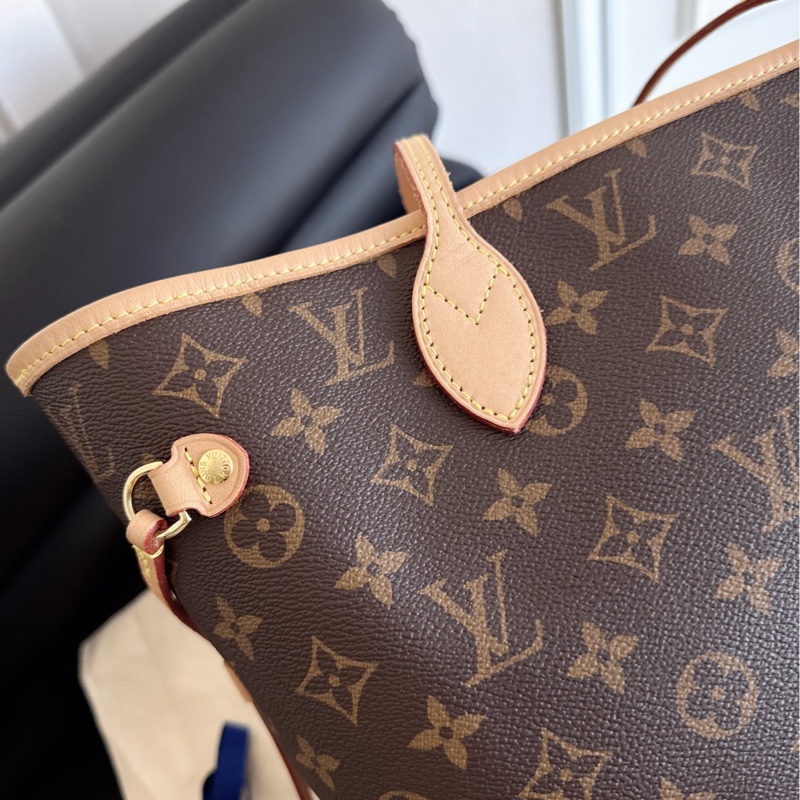 【近新閒置品】Louis Vuitton路易威登 LV neverfull老花nf大號購物袋子母款 晶片款托特包 米色內裡-18