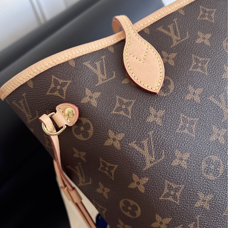 【近新閒置品】Louis Vuitton路易威登 LV neverfull老花nf大號購物袋子母款 晶片款托特包 米色內裡-20