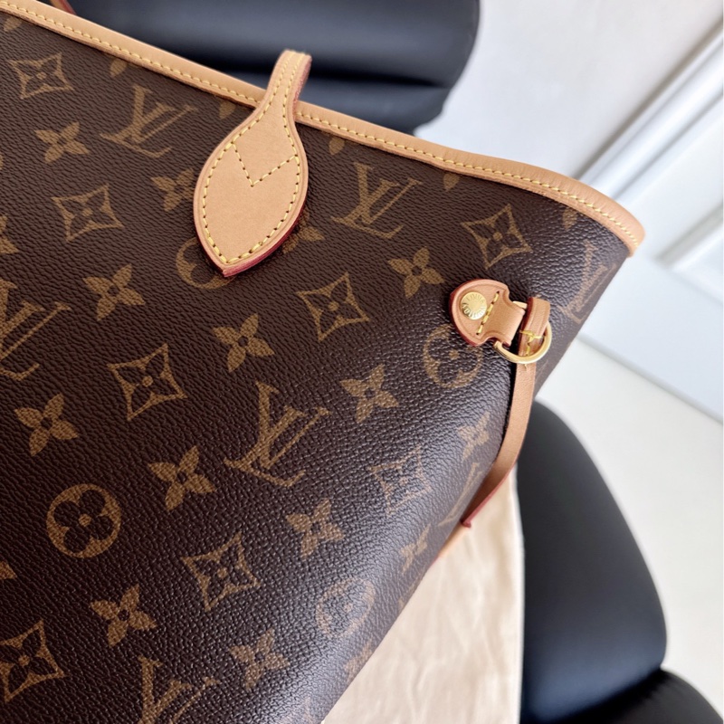 【近新閒置品】Louis Vuitton路易威登 LV neverfull老花nf大號購物袋子母款 晶片款托特包 米色內裡-21