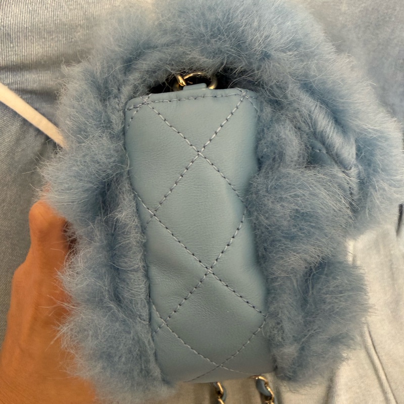 Chanel 秀款baby藍 羊羔毛拼皮20cm-3