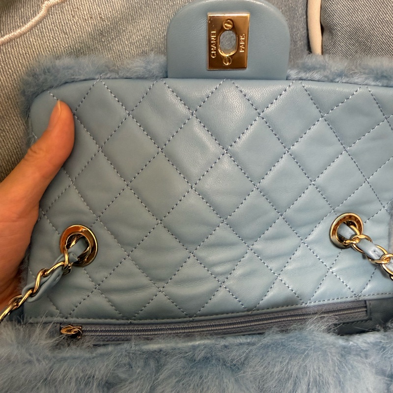 Chanel 秀款baby藍 羊羔毛拼皮20cm-6