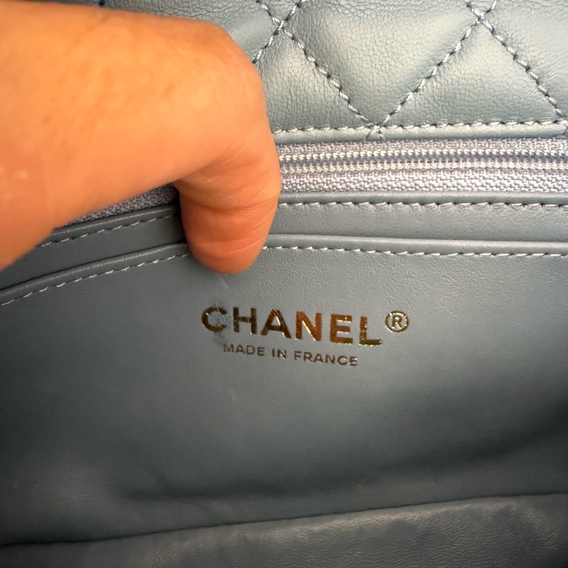 Chanel 秀款baby藍 羊羔毛拼皮20cm-7