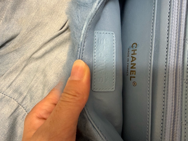 Chanel 秀款baby藍 羊羔毛拼皮20cm-8