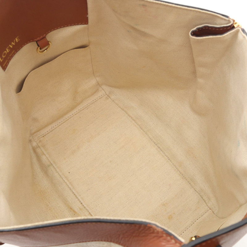 LOEWE HAMMOCK SMALL 肩斜背包 帆布皮革 米色 棕色 二手-2