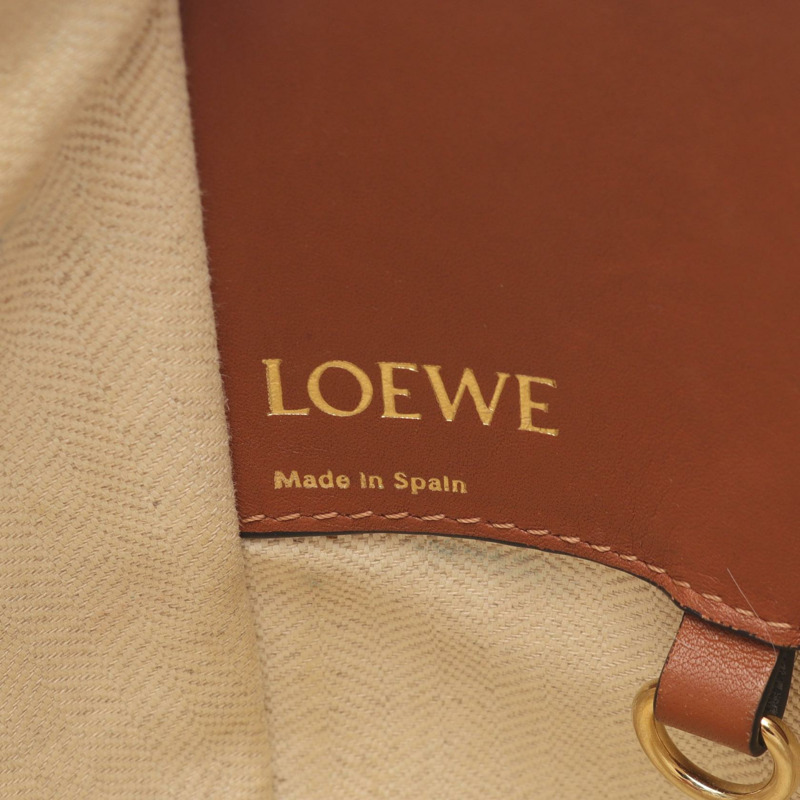 LOEWE HAMMOCK SMALL 肩斜背包 帆布皮革 米色 棕色 二手-3