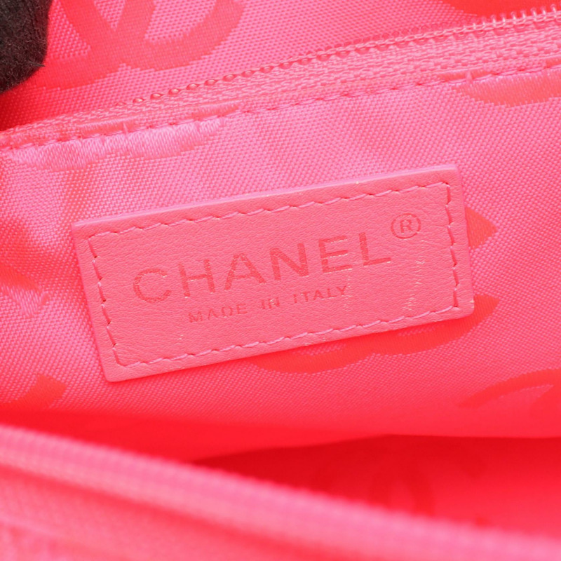 香奈兒 Cambon 系列大肩背手提包,黑色/粉紅色漆皮,二手,帶五金配件-3