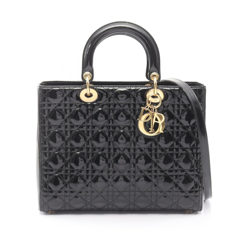 Christian Dior Lady Dior 大 Cannage 單肩手提包 漆皮 BK-0