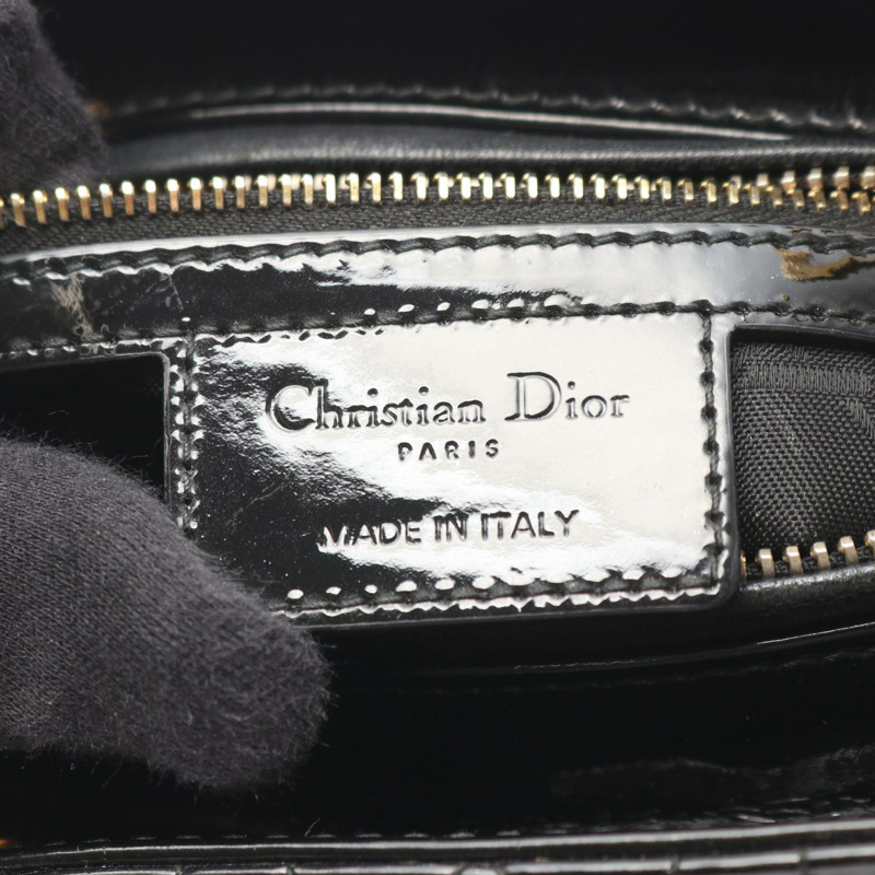 Christian Dior Lady Dior 大 Cannage 單肩手提包 漆皮 BK-3