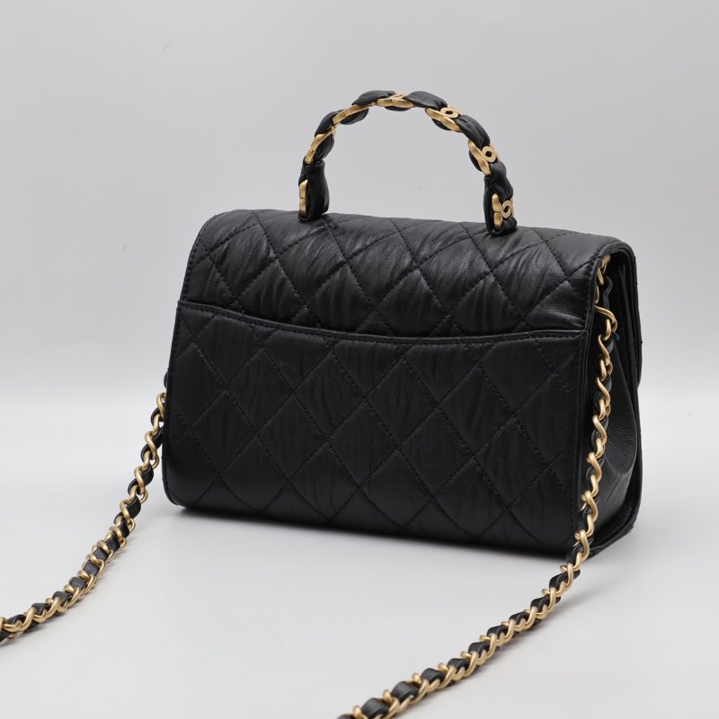 CHANEL 褶皺小羊皮手提斜背包 - 黑金31開-1