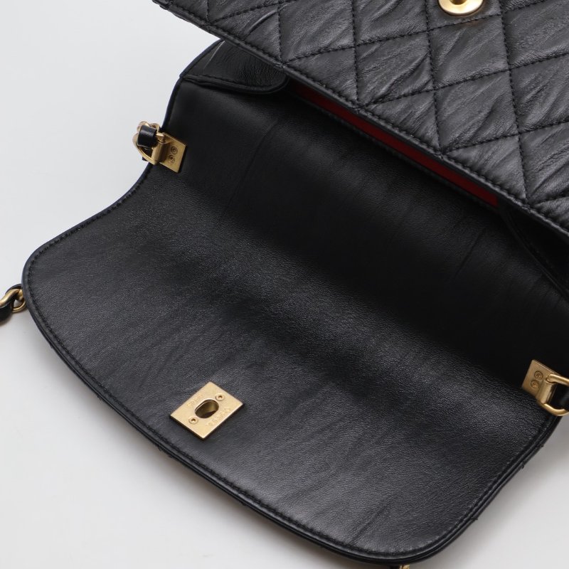 CHANEL 褶皺小羊皮手提斜背包 - 黑金31開-3