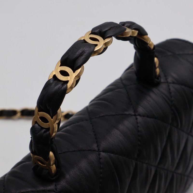 CHANEL 褶皺小羊皮手提斜背包 - 黑金31開-4