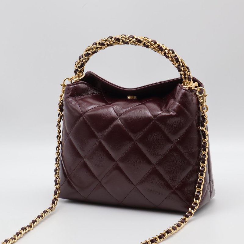 CHANEL 24B麻花手柄斜背包 - 酒紅金-1