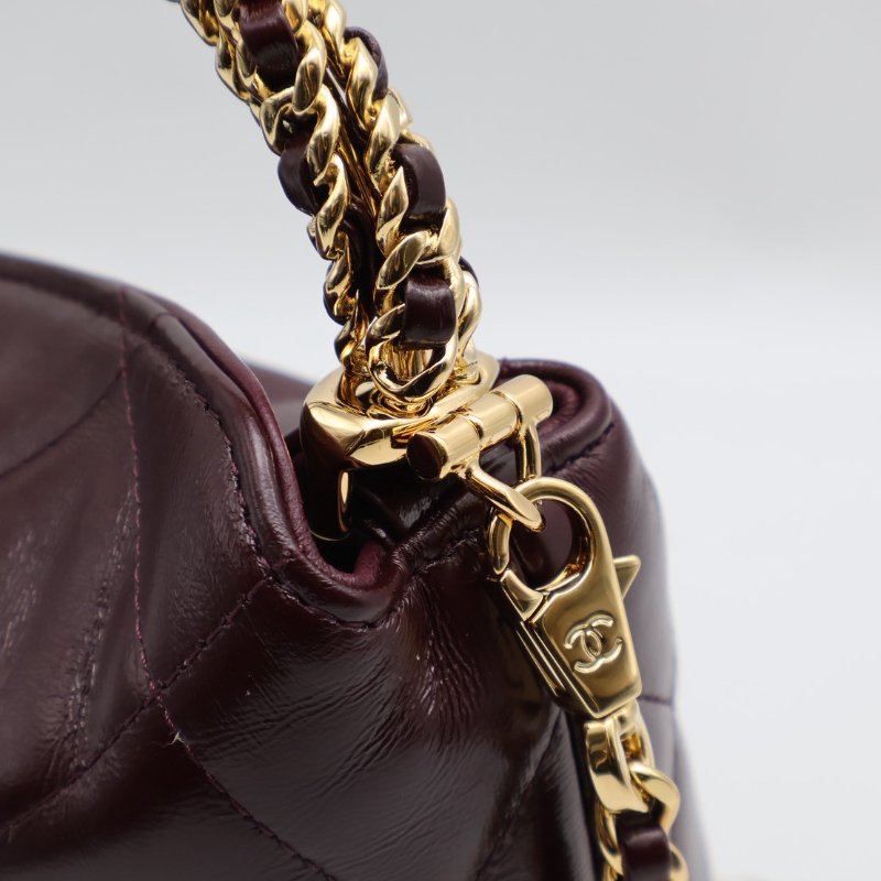 CHANEL 24B麻花手柄斜背包 - 酒紅金-6