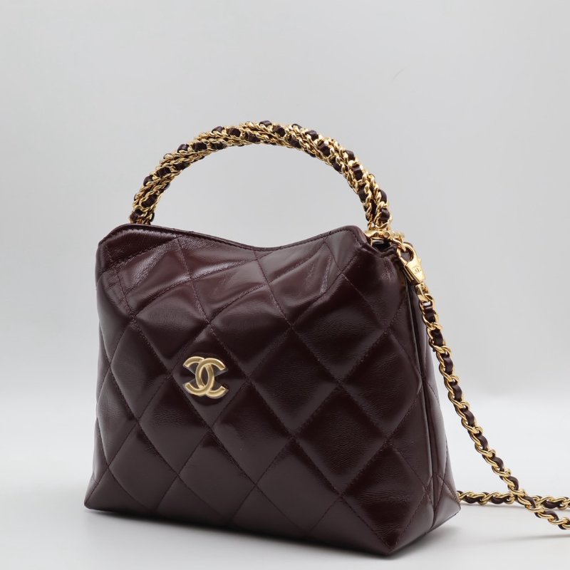 CHANEL 24B麻花手柄斜背包 - 酒紅金-10