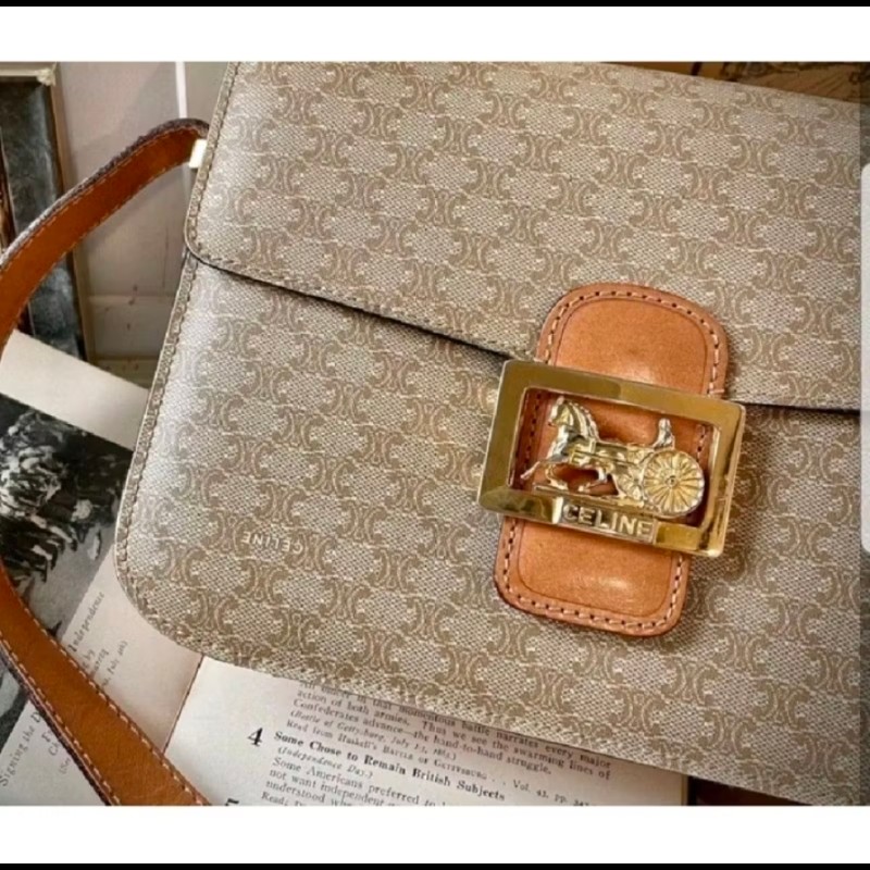 Celine 滿版老花馬車金釦斜背包 轉售那時飾購入包包凱旋門馬車金釦Vintage復古中古古董包二手-2