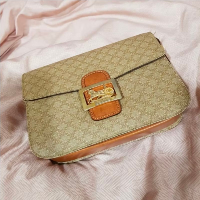 Celine 滿版老花馬車金釦斜背包 轉售那時飾購入包包凱旋門馬車金釦Vintage復古中古古董包二手-4