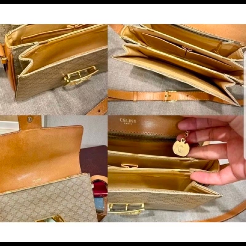 Celine 滿版老花馬車金釦斜背包 轉售那時飾購入包包凱旋門馬車金釦Vintage復古中古古董包二手-6