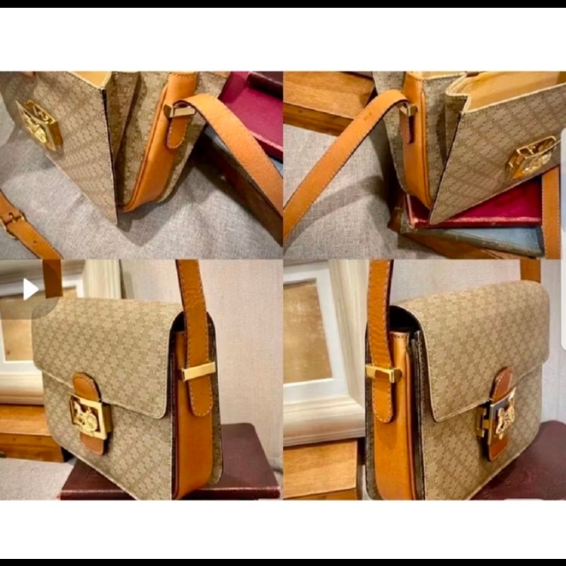 Celine 滿版老花馬車金釦斜背包 轉售那時飾購入包包凱旋門馬車金釦Vintage復古中古古董包二手-7