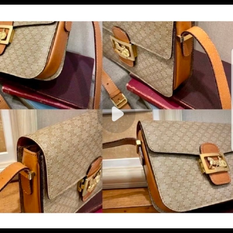 Celine 滿版老花馬車金釦斜背包 轉售那時飾購入包包凱旋門馬車金釦Vintage復古中古古董包二手-8
