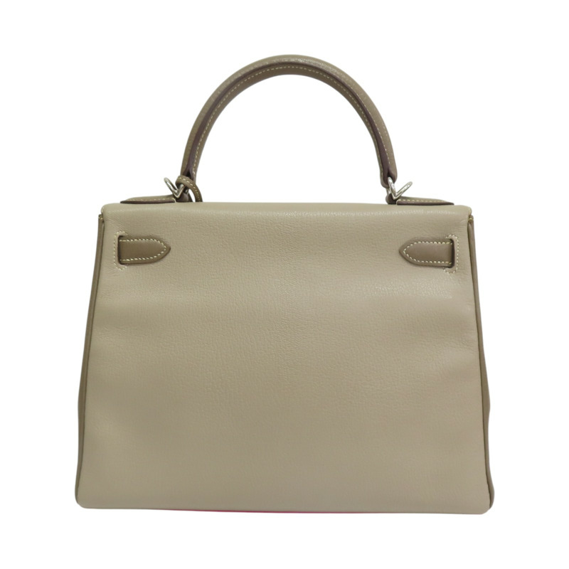 粉色/大象灰 Chevre 山羊皮 Kelly 28 凱莉包 两用包 □N刻 銀扣【HERMES 愛馬仕】-1