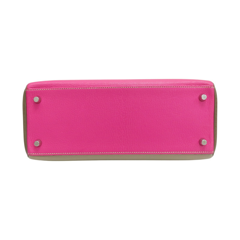 粉色/大象灰 Chevre 山羊皮 Kelly 28 凱莉包 两用包 □N刻 銀扣【HERMES 愛馬仕】-3