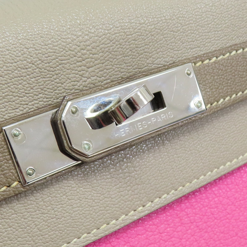 粉色/大象灰 Chevre 山羊皮 Kelly 28 凱莉包 两用包 □N刻 銀扣【HERMES 愛馬仕】-8