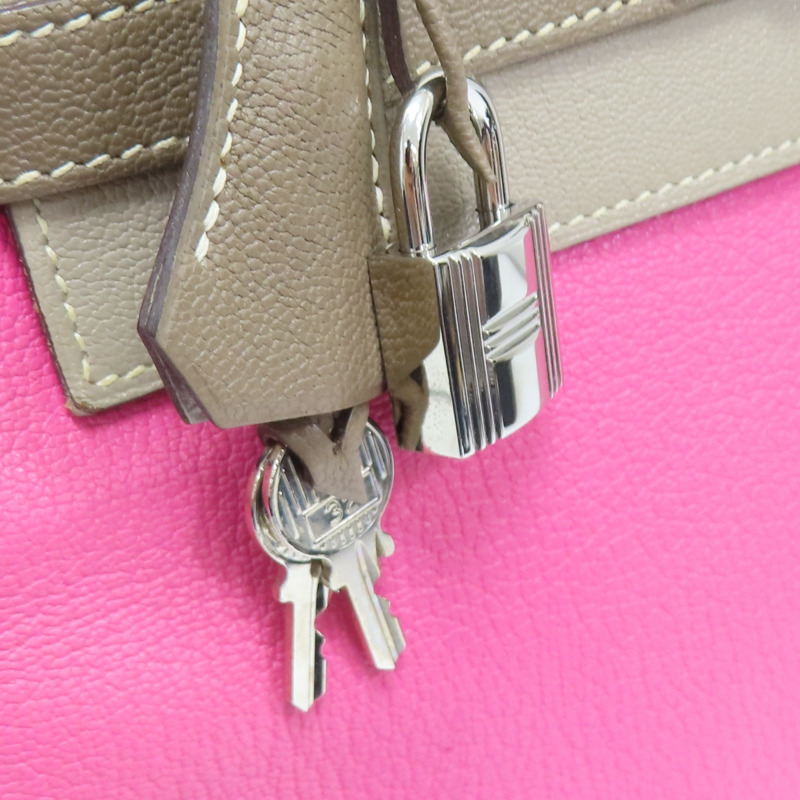 粉色/大象灰 Chevre 山羊皮 Kelly 28 凱莉包 两用包 □N刻 銀扣【HERMES 愛馬仕】-12