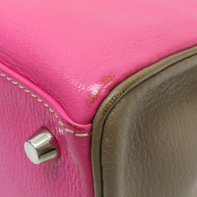 粉色/大象灰 Chevre 山羊皮 Kelly 28 凱莉包 两用包 □N刻 銀扣【HERMES 愛馬仕】-15