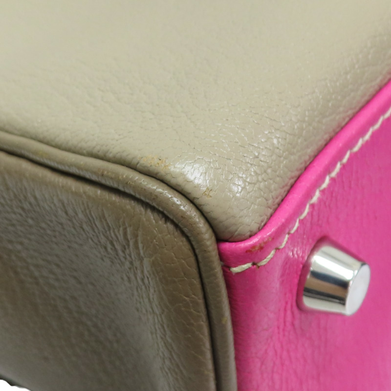 粉色/大象灰 Chevre 山羊皮 Kelly 28 凱莉包 两用包 □N刻 銀扣【HERMES 愛馬仕】-18