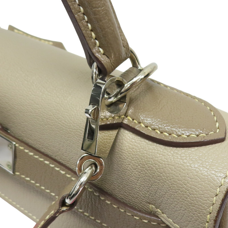 粉色/大象灰 Chevre 山羊皮 Kelly 28 凱莉包 两用包 □N刻 銀扣【HERMES 愛馬仕】-19