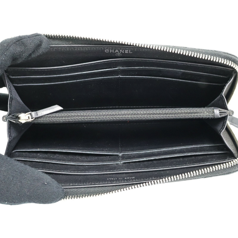 黑色牛皮 拉鍊 長夾 A68778【CHANEL 香奈兒】 A68778-4