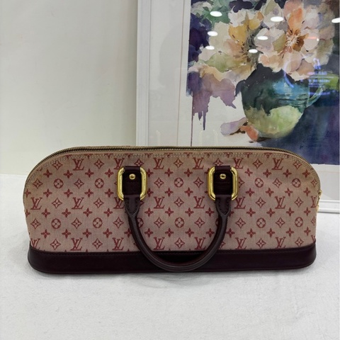 LV中古絕版老花丹寧長貝殼包法國手提包 中古 有放置痕跡