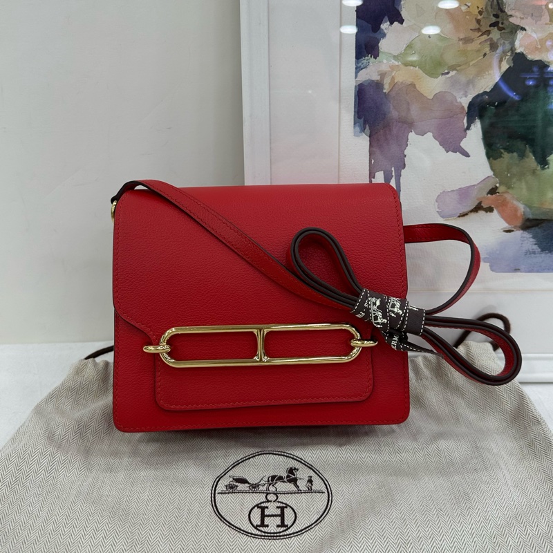 愛馬仕roulis mini19豬鼻 D刻 紅金扣 evercolor皮-0