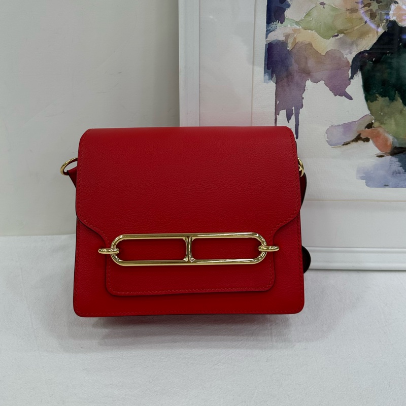 愛馬仕roulis mini19豬鼻 D刻 紅金扣 evercolor皮-1