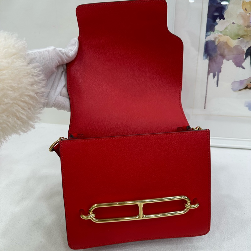 愛馬仕roulis mini19豬鼻 D刻 紅金扣 evercolor皮-7