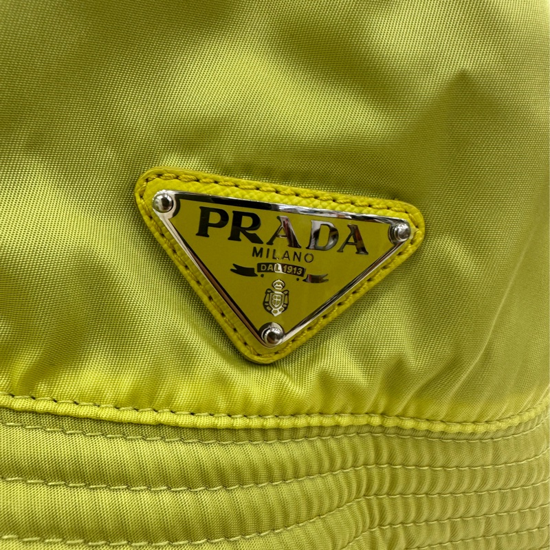 PRADA普拉達 黃色尼龍漁夫帽 三角標 M碼 全新-4
