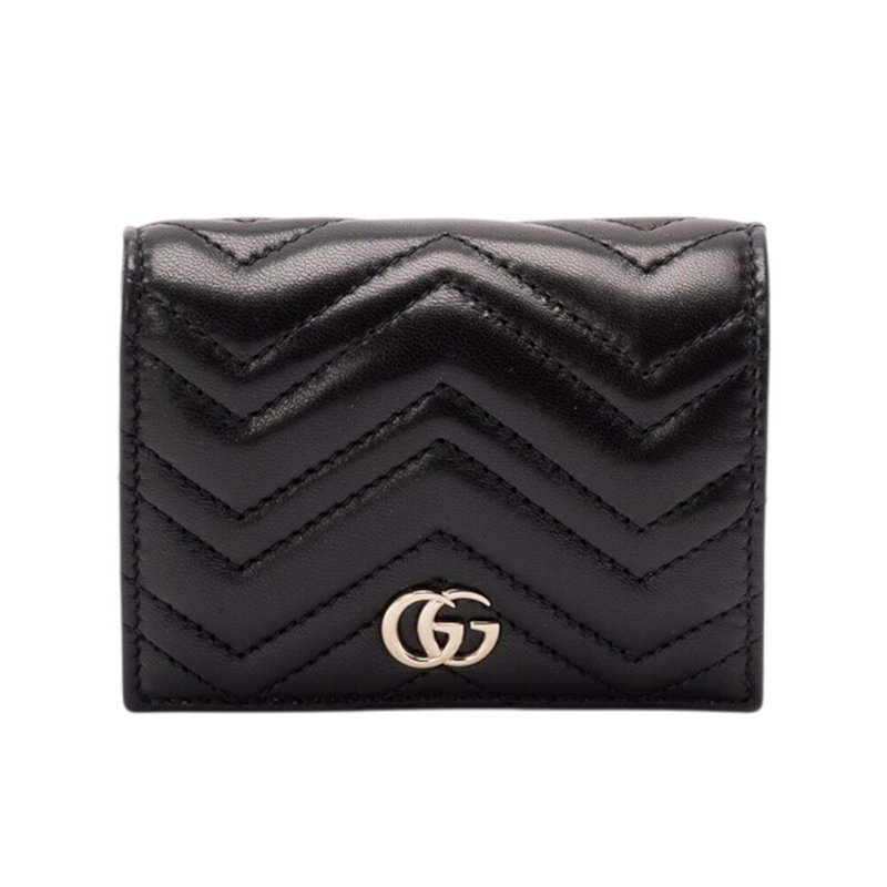 【GUCCI 古馳】GG Marmont 經典金屬雙G 羊皮 卡夾 皮夾 短夾 零錢包 黑色 466492-0