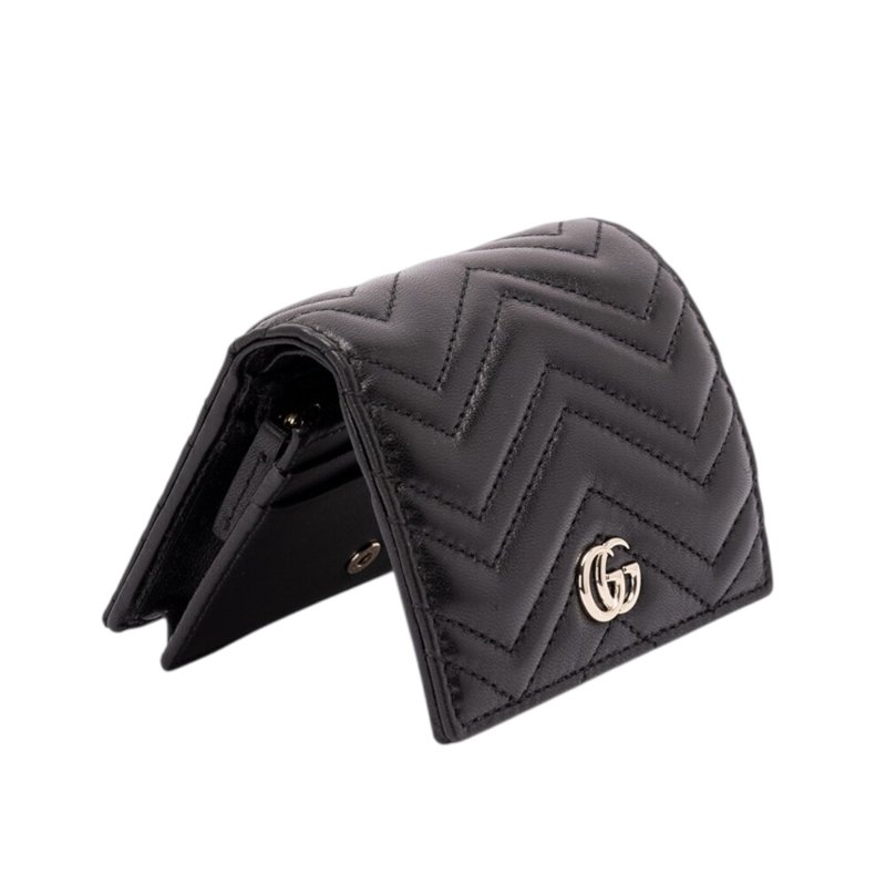 【GUCCI 古馳】GG Marmont 經典金屬雙G 羊皮 卡夾 皮夾 短夾 零錢包 黑色 466492-1