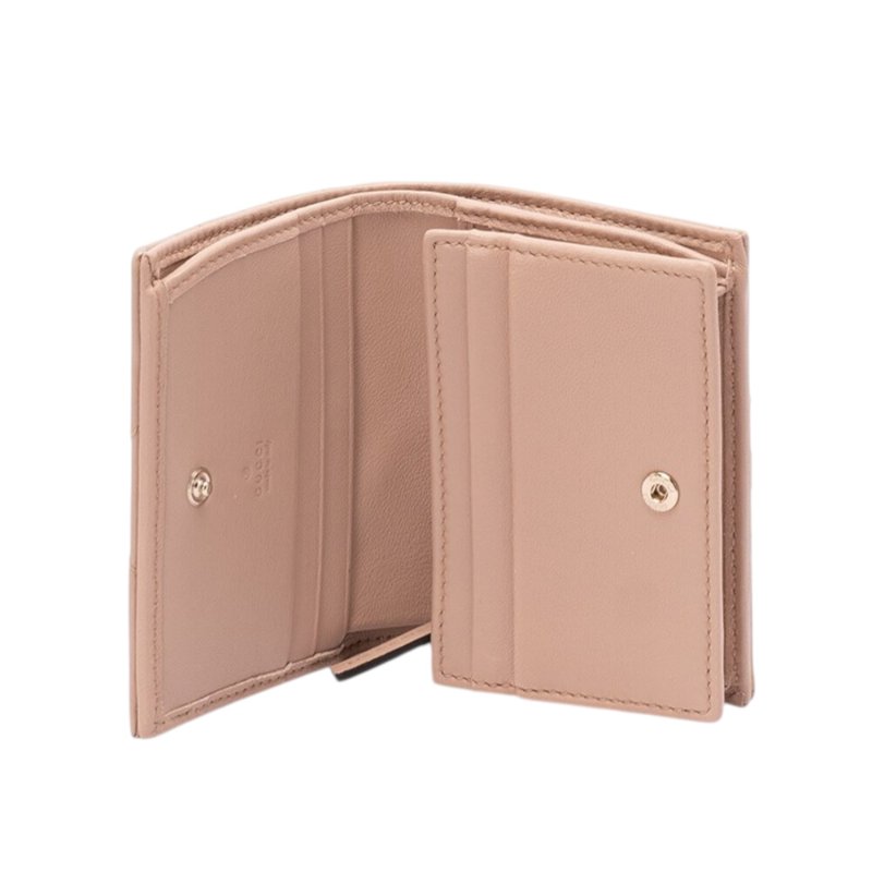 【GUCCI 古馳】GG Marmont 經典金屬雙G 羊皮 卡夾 皮夾 短夾 零錢包 杏粉色 裸粉色 466492-2