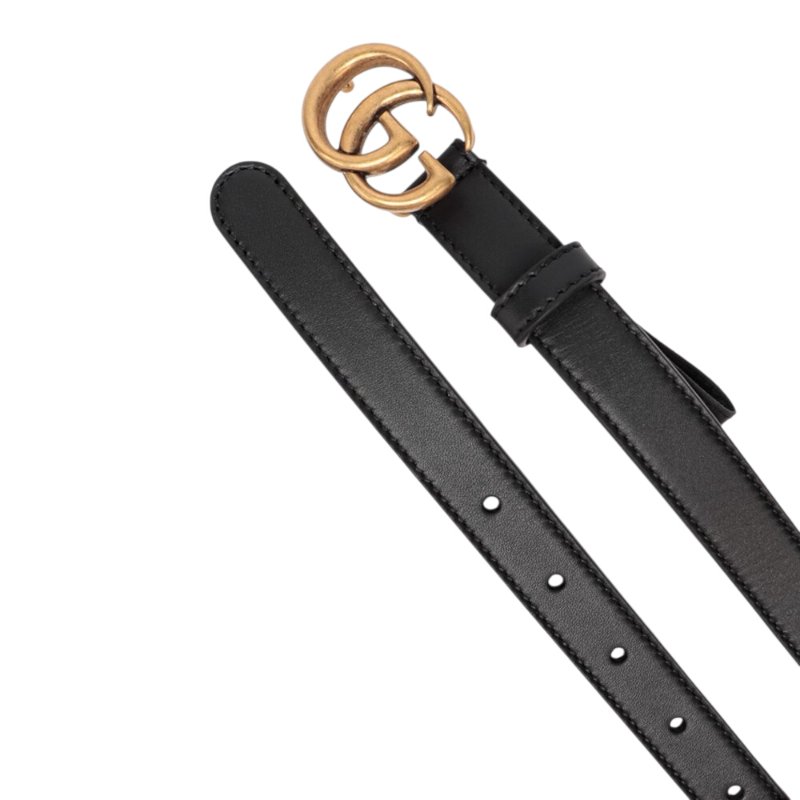 【GUCCI 古馳】Double G GG 雙G 仿舊金 牛皮 腰帶 皮帶 黑色 2公分寬 409417-2