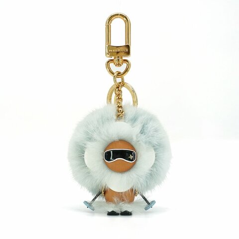 Louis Vuitton 展示品 滑雪毛皮木質包飾鑰匙扣(M67395-淺藍)
