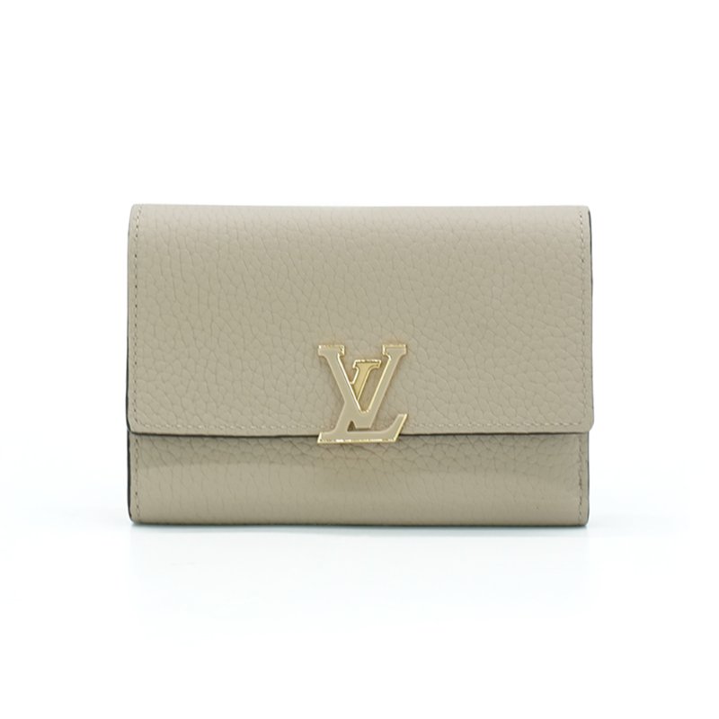 Louis Vuitton 展示品 Capucines Taurillon 小牛皮釦式短夾(M62159-卵石色)-0
