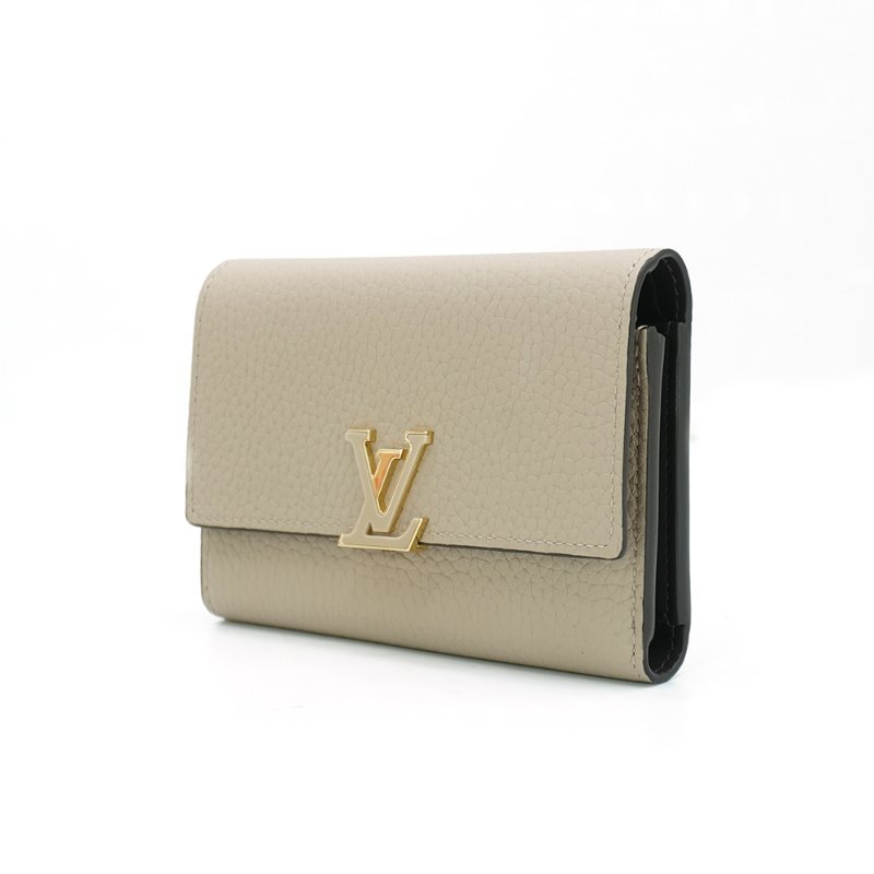 Louis Vuitton 展示品 Capucines Taurillon 小牛皮釦式短夾(M62159-卵石色)-1