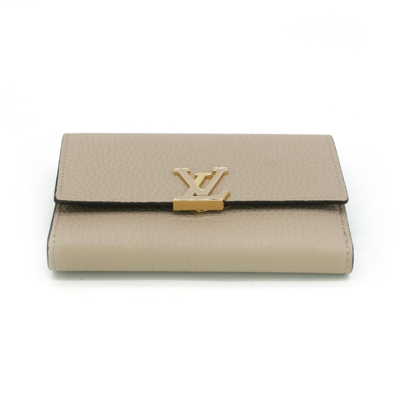 Louis Vuitton 展示品 Capucines Taurillon 小牛皮釦式短夾(M62159-卵石色)-3