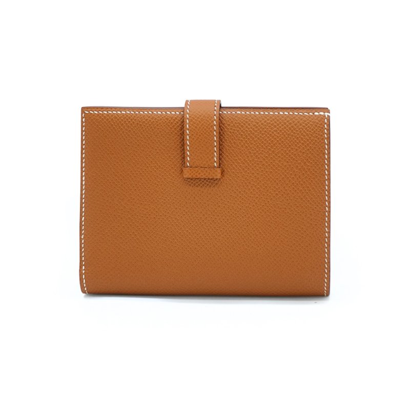 Hermes Bearn Epsom牛皮銀釦對折短夾(Gold金棕)-2