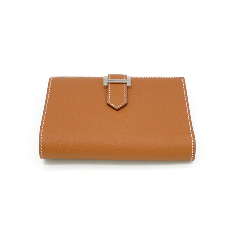 Hermes Bearn Epsom牛皮銀釦對折短夾(Gold金棕)-3