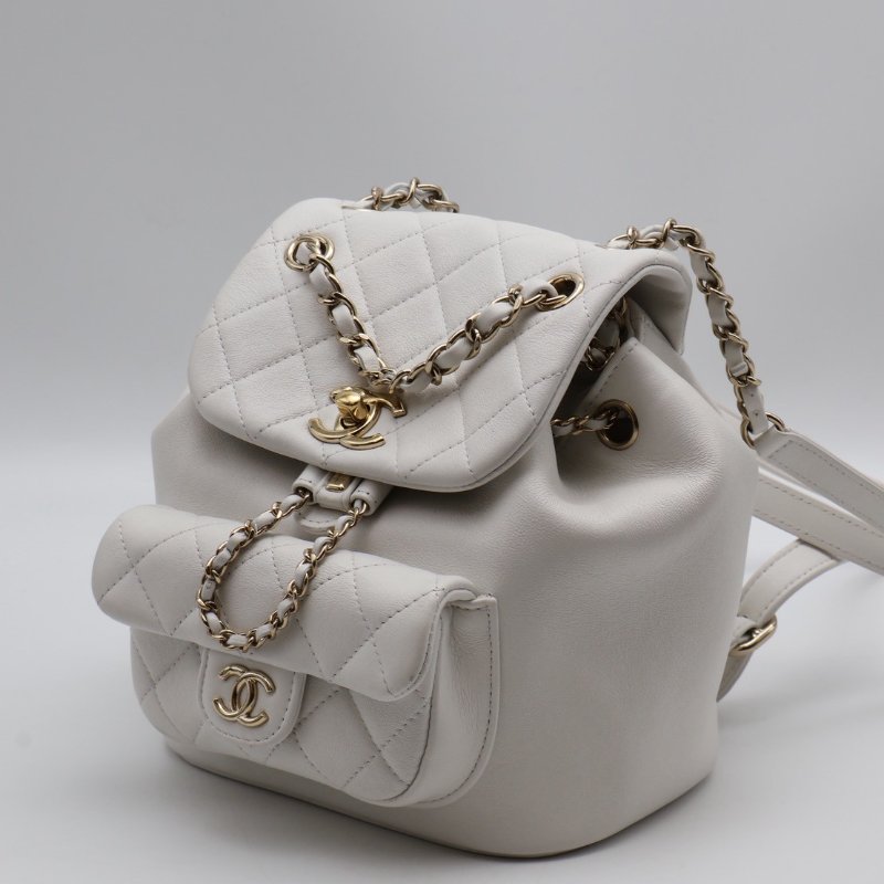 CHANEL Duma小牛皮後背包 - 小號白金-14