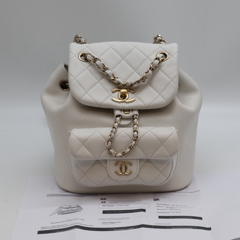 CHANEL Duma小牛皮後背包 - 小號白金-16